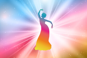 A Dancing Girl Silhouettes, Colorful, Rainbow