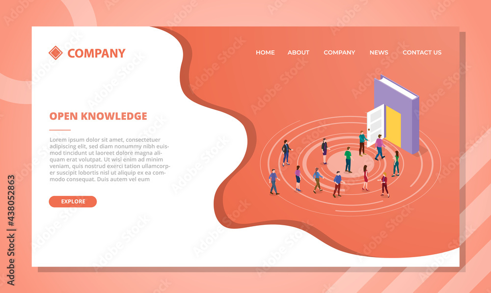Poster open knowledge concept for website template or landing homepage with isometric style