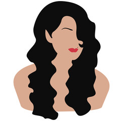 Black colored woman portrait shape silhouette with red lips and black eyebrows in abstract style