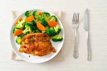 chicken steak with broccoli and carrot