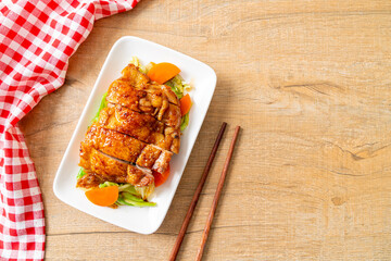 teppanyaki chicken steak with cabbage and carrot