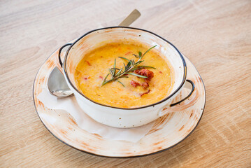 cream soup with crispy bacon