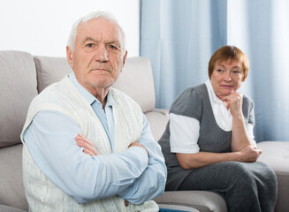 Elderly couple quarrel and find out relationship at home