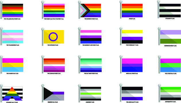 LGBTQ+ flag icons representing the diversity of the LGBTQ+ community.  