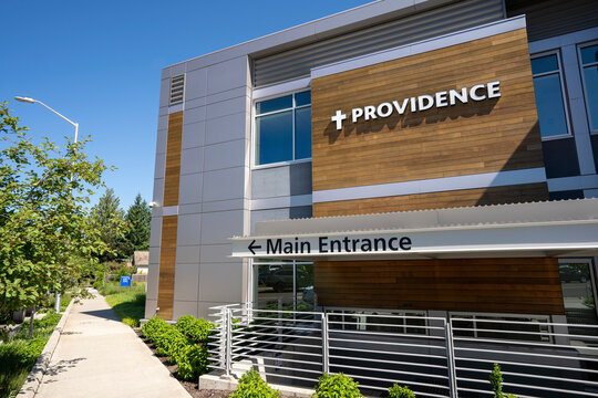 Oregon City, OR, USA - Jun 3, 2021: The Providence Medical Clinic in Oregon City. Providence Health and Services is a comprehensive health care organization based in in Renton, Washington.