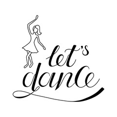 Dance handwritten black script thin text typography lettering and calligraphy phrase isolated on white background. Vector illustration. Design for logo, concept, postcard, print, invitation.