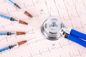 Needle and stethoscope on ECG