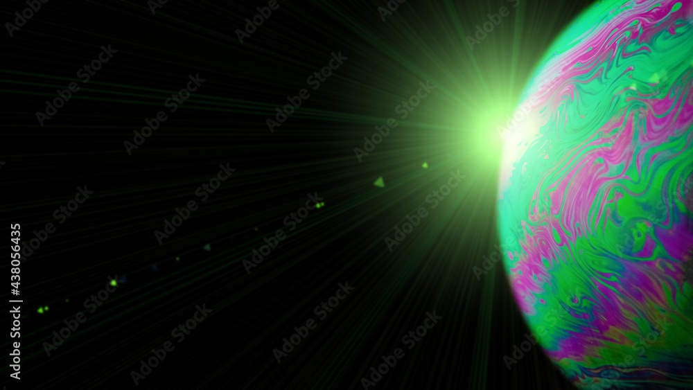 Sticker vibrant universe. abstract galaxy background with globe planet earth in universe space with sunlight