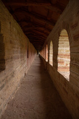 ancient corridor of the stone battle fortress in perspective, Oreshek Fortress, Shlisselburg, Leningrad Region, May 2021
