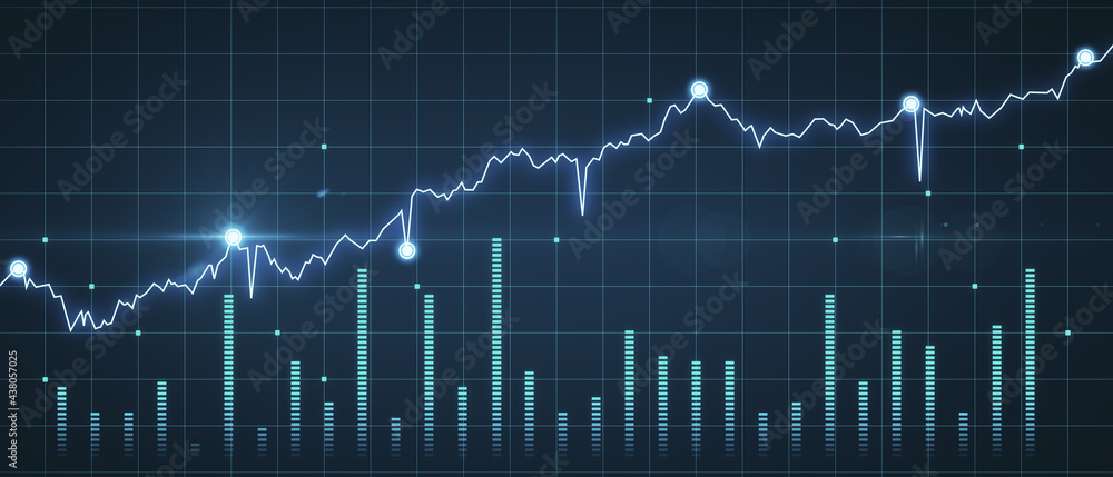 Poster trade and finance concept. abstract glowing forex chart on dark background. 3d rendering.