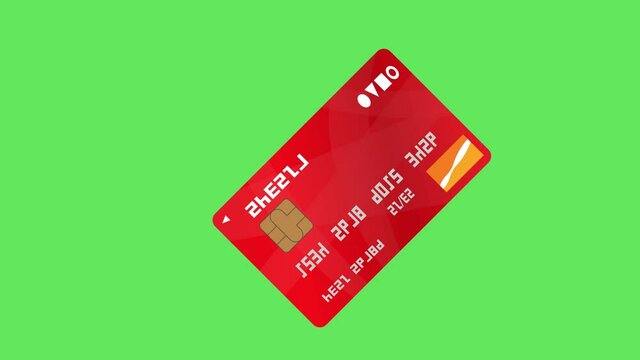 回転するクレジットカード　レッド　グリーンバック　ループ　4K