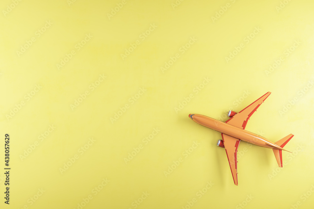 Leinwandbilder yellow web page design template for project delivery, transport, airplane and mockup place for your 