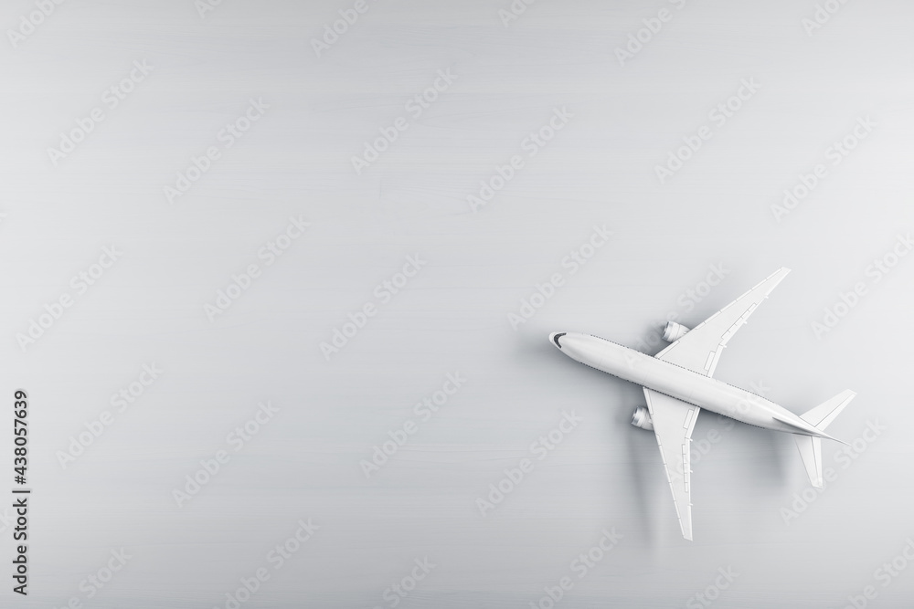 Poster White web page design template for project delivery, transport, airplane and mockup place for your advertisement. Modern concept for website and mobile website development. 3D Rendering.