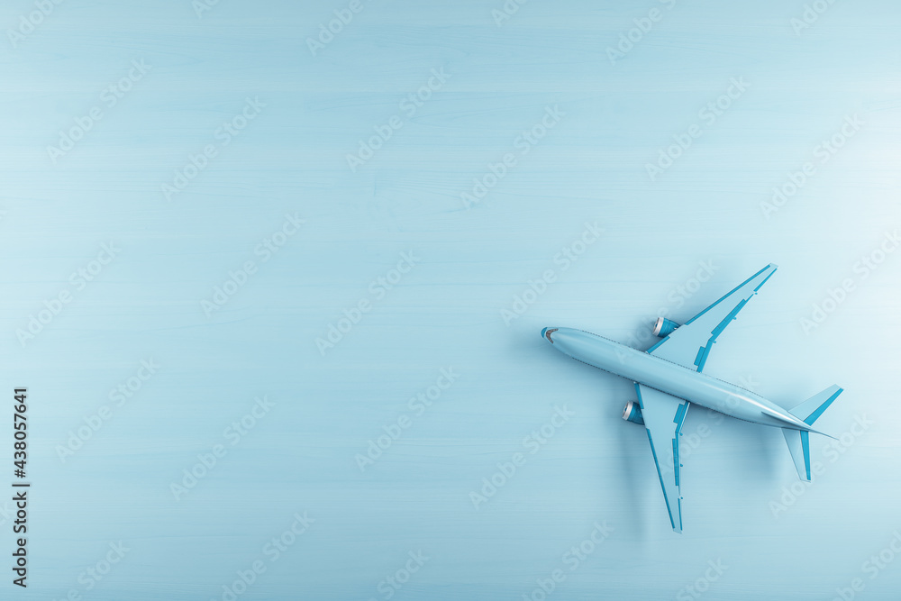 Aufkleber Blue web page design template for project delivery, transport, airplane and mockup place for your advertisement. Modern concept for website and mobile website development. 3D Rendering.