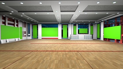 3D Virtual TV Studio News, Backdrop For TV Shows .TV On Wall.3D Virtual News Studio Background, Loop
