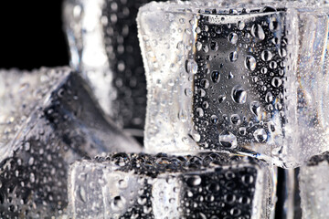 Close-up of ice cubes with water droplets