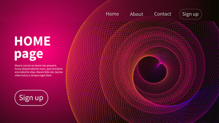 Website page with  gradient and spiral. Abstract color technology background