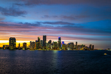 Miami city night skyline. Miami cityscape at night.