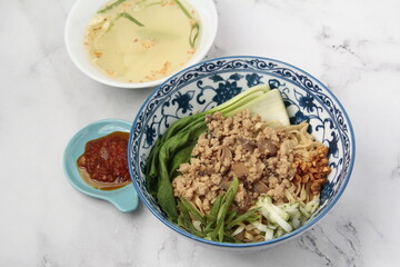 Freshly cooked Indonesian food called Bakmi Babi