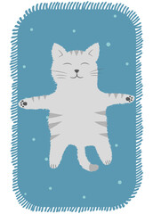 Vector illustration, contented cat is sleeping on the rug, cartoon pet