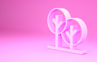 Obraz premium Pink Tree icon isolated on pink background. Forest symbol. Minimalism concept. 3d illustration 3D render