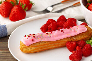 Eclair cake close up on wooden table