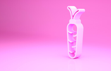 Pink Carrot icon isolated on pink background. Minimalism concept. 3d illustration 3D render