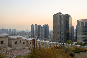 Fototapeta premium Fortress wall in Namsan park, Seoul city, South Korea