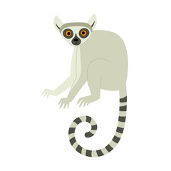 Exotic cute lemur. Animals of Madagascar and Africa. Vector childrens illustration in flat style