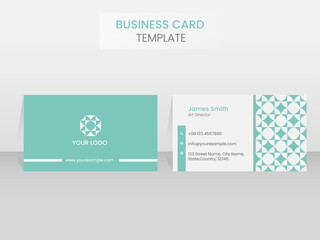Business Card Template Design In Front And Back View On White Background.