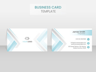 Double Sides Of Business Card Template Layout In Blue And White Color.