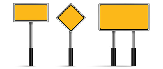 Set of Blank yellow road signs, Traffic signs on white background