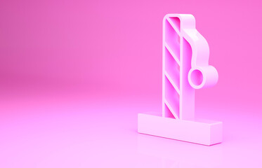 Pink Cat scratching post with toy icon isolated on pink background. Minimalism concept. 3d illustration 3D render
