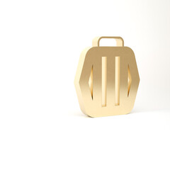 Gold Pet carry case icon isolated on white background. Carrier for animals, dog and cat. Container for animals. Animal transport box. 3d illustration 3D render