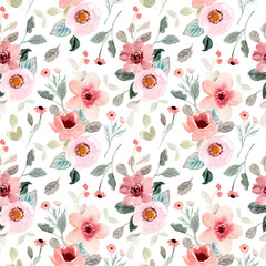 pink flower garden watercolor seamless pattern