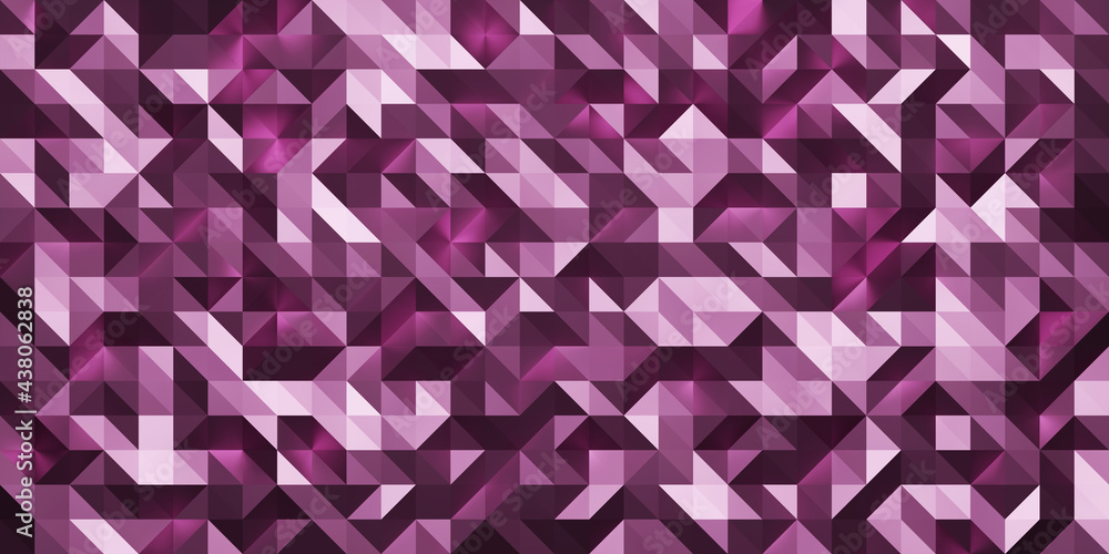 Poster Low poly random tiles texture in purple color. Abstract geometric pattern background with medium size triangles. Modern crystal design. 3D Rendering.