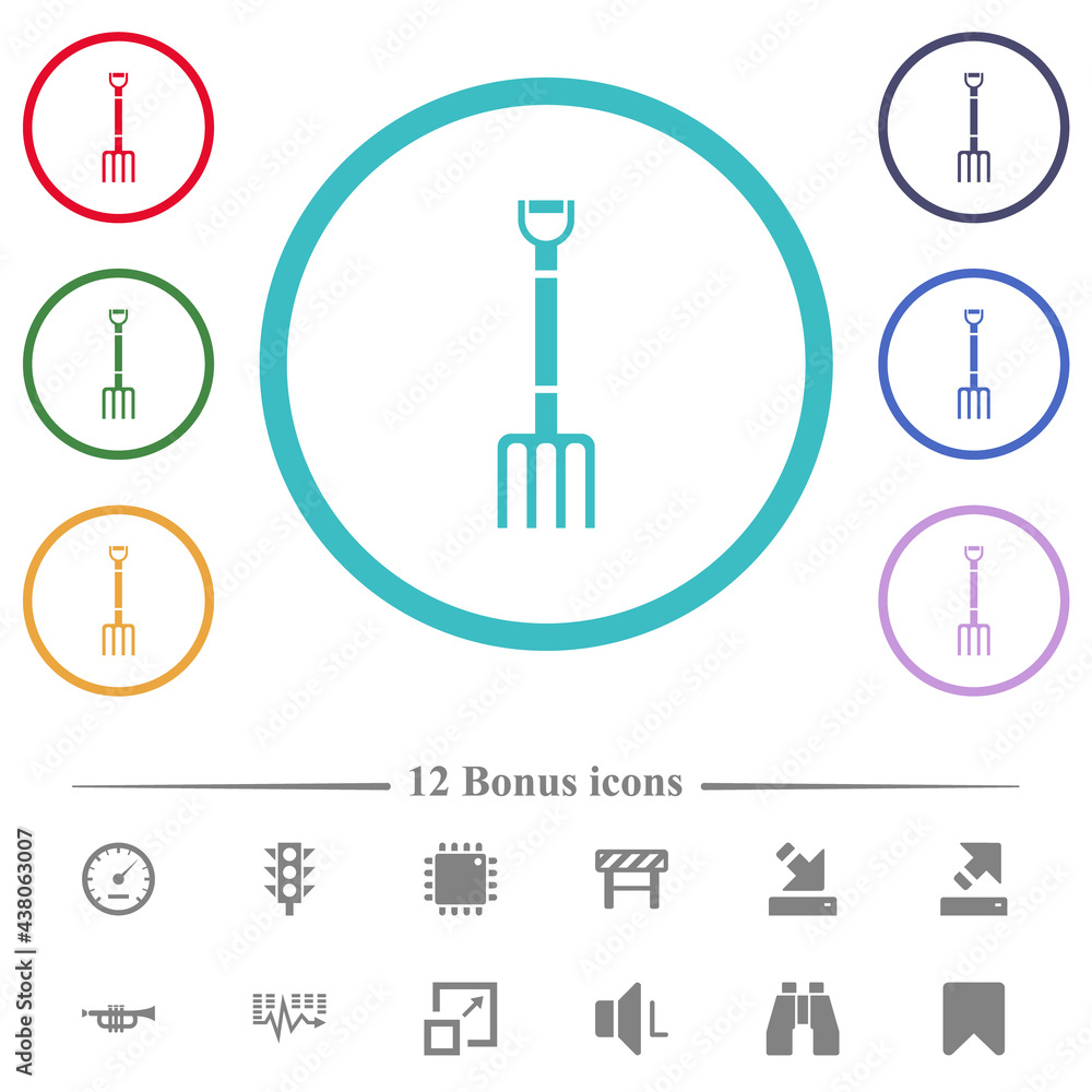 Poster pitchfork flat color icons in circle shape outlines