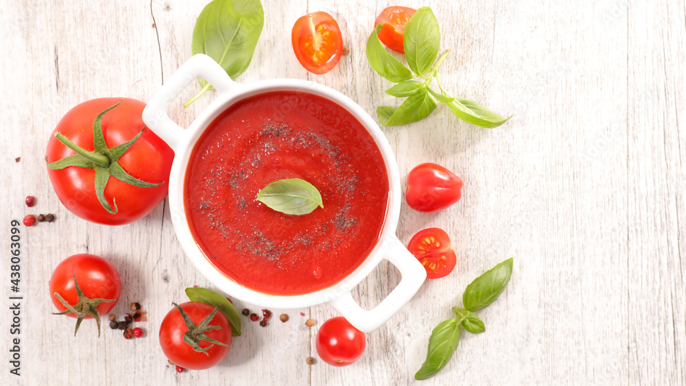 Wall mural tomato sauce with fresh ingredient and basil