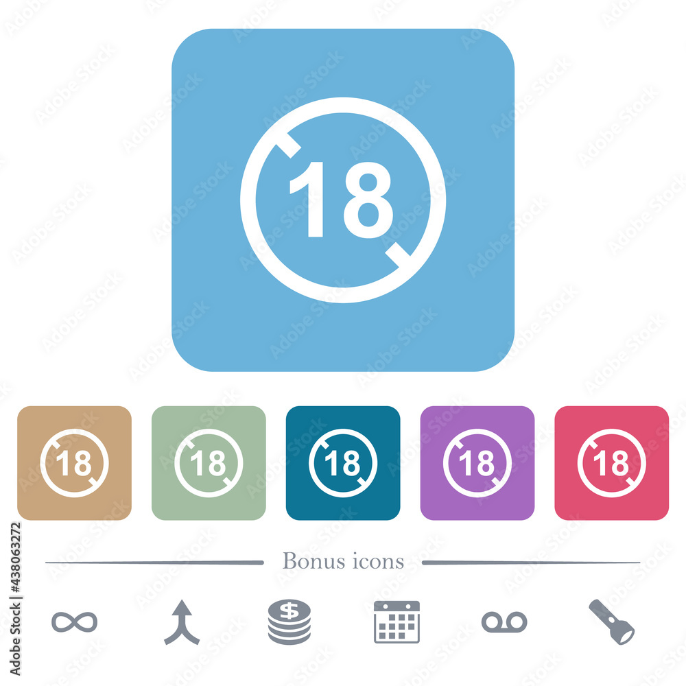 Poster not allowed under 18 flat icons on color rounded square backgrounds