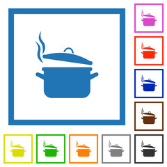 Steaming pot with lid flat framed icons