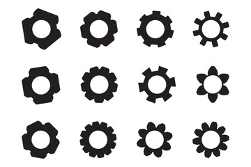 Set of black gears icon. Transmission cogwheels, isolated on white background. Vector illustration