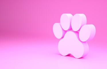 Pink Paw print icon isolated on pink background. Dog or cat paw print. Animal track. Minimalism concept. 3d illustration 3D render