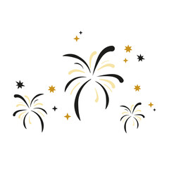 Fototapeta na wymiar Fireworks, stars, glitter. Party. Gold and black. Vector graphics
