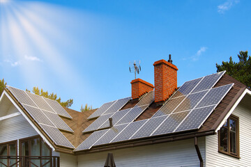 Green energy. Solar panels on the roof of the building.