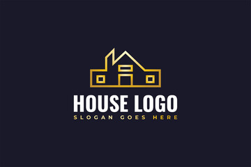 House Logo with Line Style in Gold Gradient for Real Estate Business Logo. Construction, Architecture or Building Logo Design