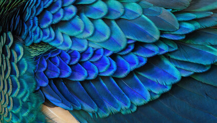 Closeup peacock feathers for beautiful background ,Green Peafowl