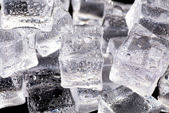 Closeup of ice cubes with drops of water