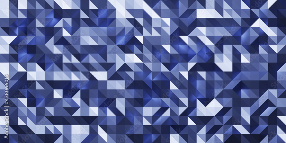 Poster Low poly random tiles texture in blue color. Abstract geometric pattern background with medium size triangles. Modern crystal design. 3D Rendering.