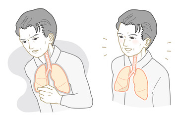 Fototapeta premium Unhealthy lungs, granpa with healthy lungs