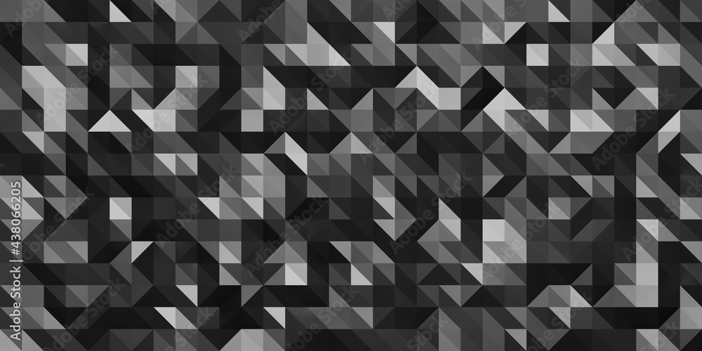 Poster Low poly random tiles texture in black color. Abstract geometric pattern background with medium size triangles. Modern crystal design. 3D Rendering.